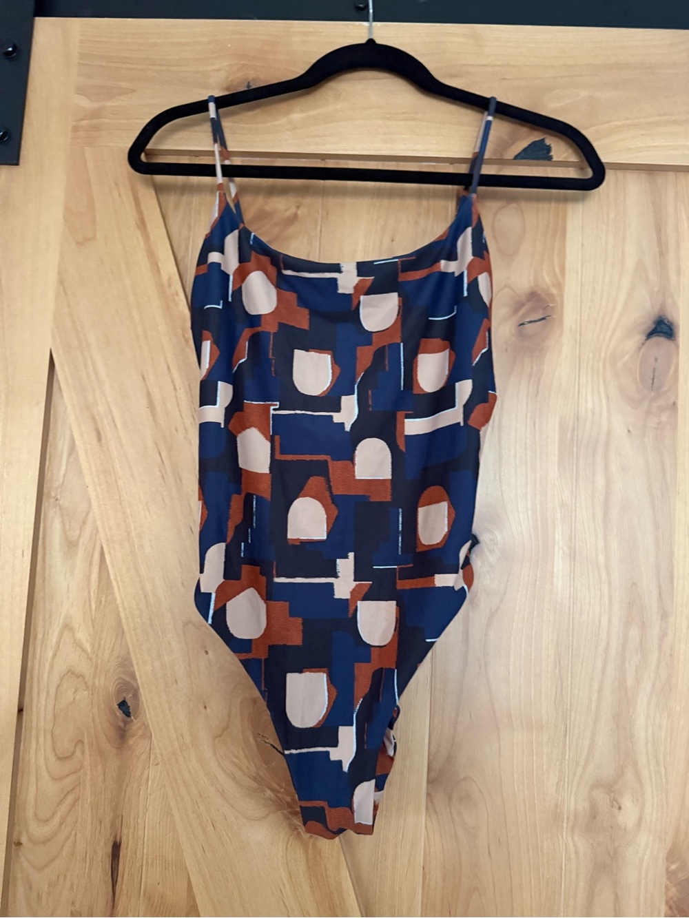 Madewell Navy Blue Geometric Print One-Piece Swimsuit, Seamless Bodysuit, Small